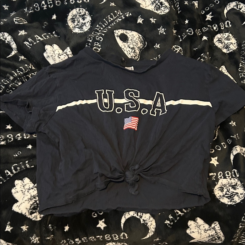 Navy Blue USA Graphic Crop Top